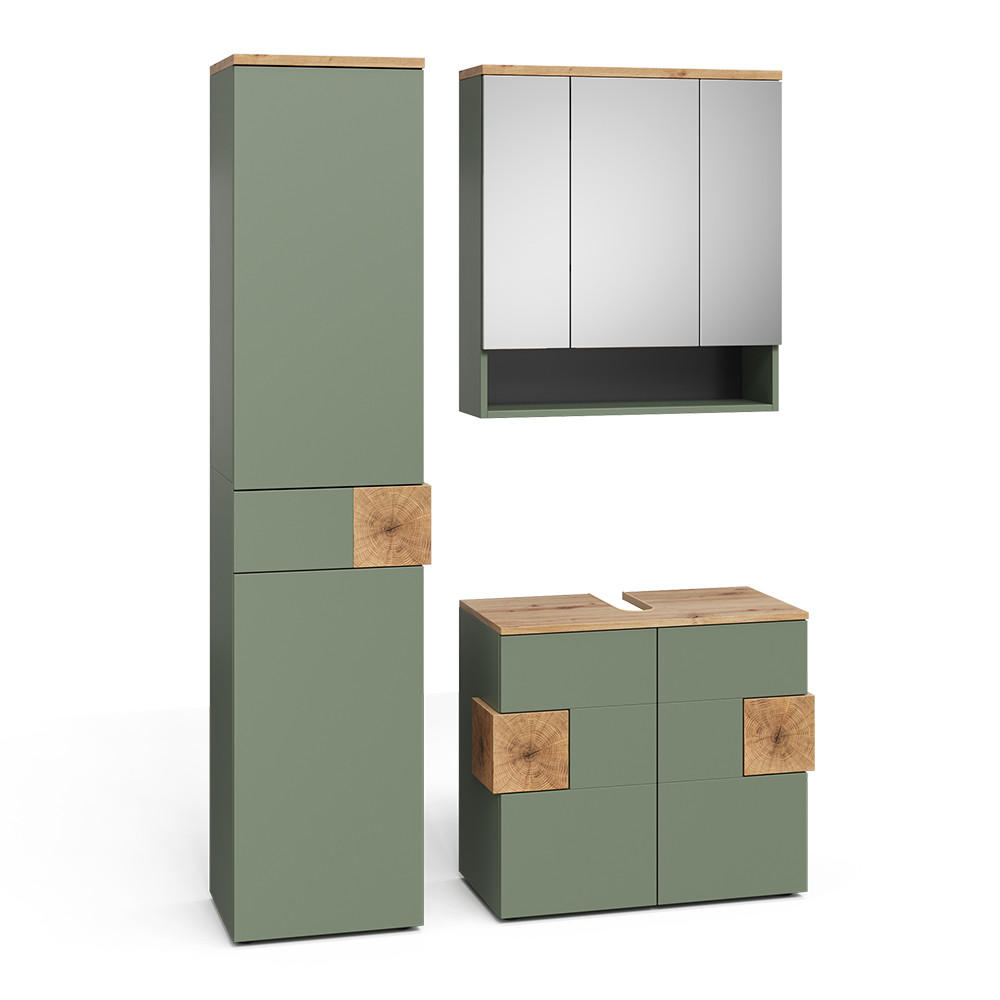BADMÖBEL-SET Eden Grün/Artisan 3 Teile - Hellgrau/Grün, Holzwerkstoff (73/64/37cm) - Vicco