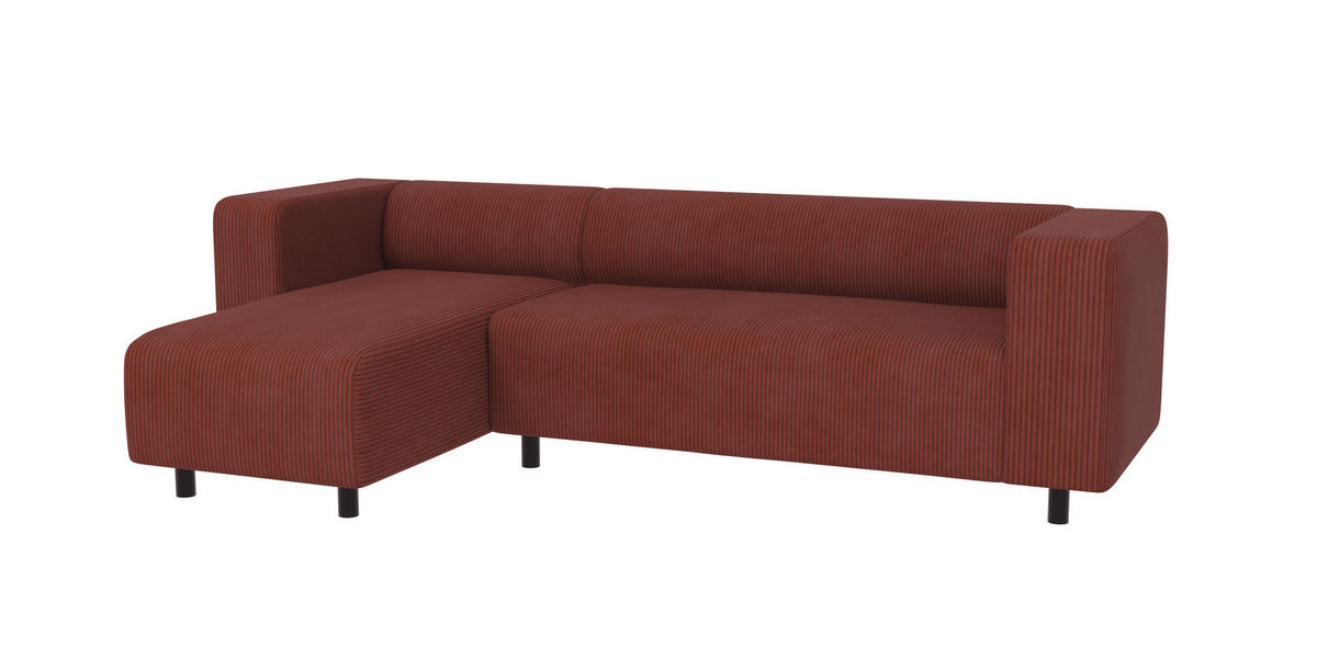 ECKSOFA Tove Terrakotta Cord - Ottomane links - Terra cotta/Schwarz, Holz/Kunststoff (240/142cm) - S-Style Möbel