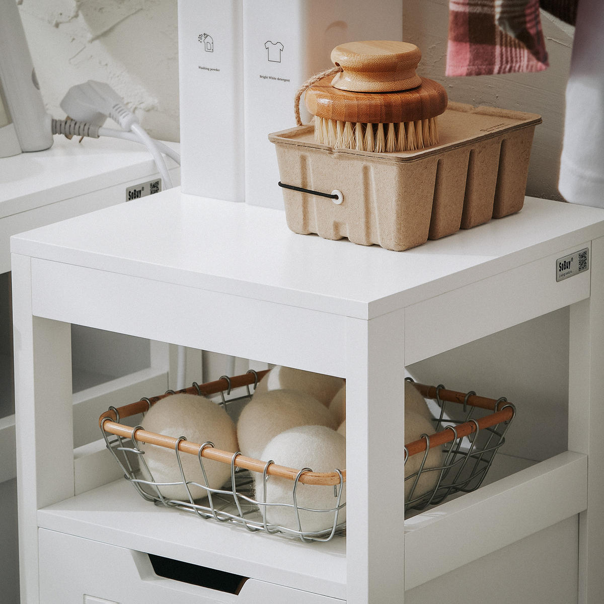 WÄSCHESCHRANK mit Wäschesack Weiß - Weiß, Holzwerkstoff (30/90/30cm) - SoBuy