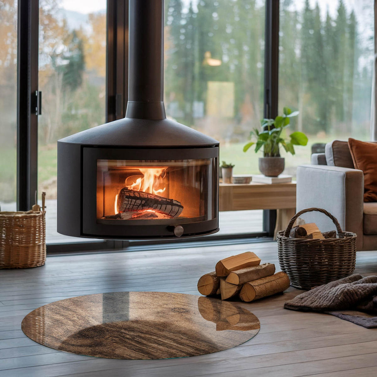 GLASPLATTE für Kamin Ø 90 cm - Braun, Glas (90/90/0.4cm) - TULUP