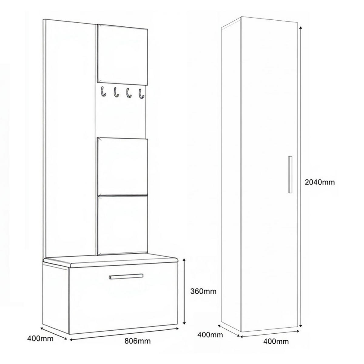 GARDEROBENSCHRANK MODULO 120,6/204/40 cm Modern Garderobe-Set Kaschmir - Kaschmir/Schwarz, Holzwerkstoff (120.6/204/40cm) - MASSENO