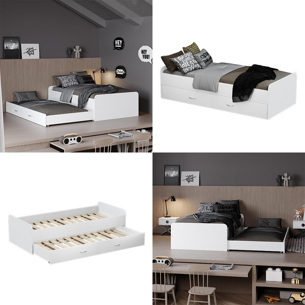 KINDERBETT Jaspar Weiß 90x200 cm mit Lattenrost, ohne Matratze - Weiß, Holzwerkstoff (204/53/94cm) - VitaliSpa