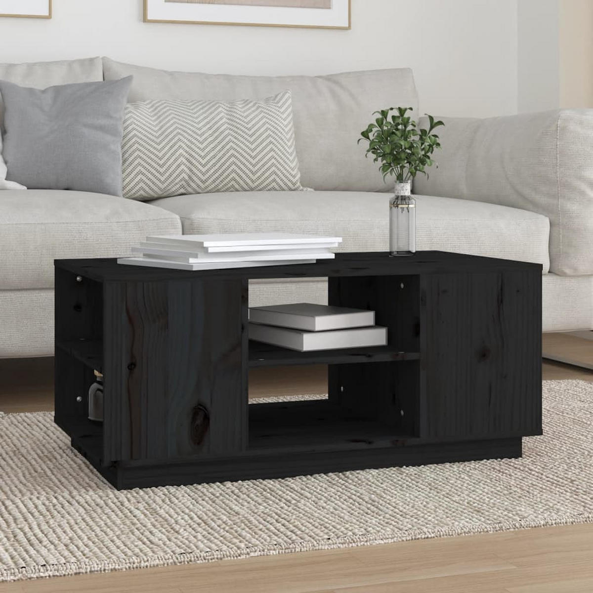 COUCHTISCH Schwarz 90x49x40,5 cm Massivholz Kiefer - Schwarz, Holz (90/49/40.5cm) - furnicato