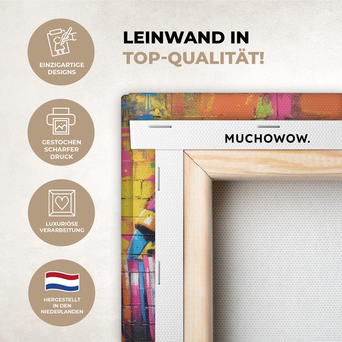 LEINWANDBILD Graffiti - Schimpanse - Straßenkunst - Kopfhörer - Affe Deko Wohnzimmer 20x30 cm - Blau, Textil (20/30cm) - MuchoWow