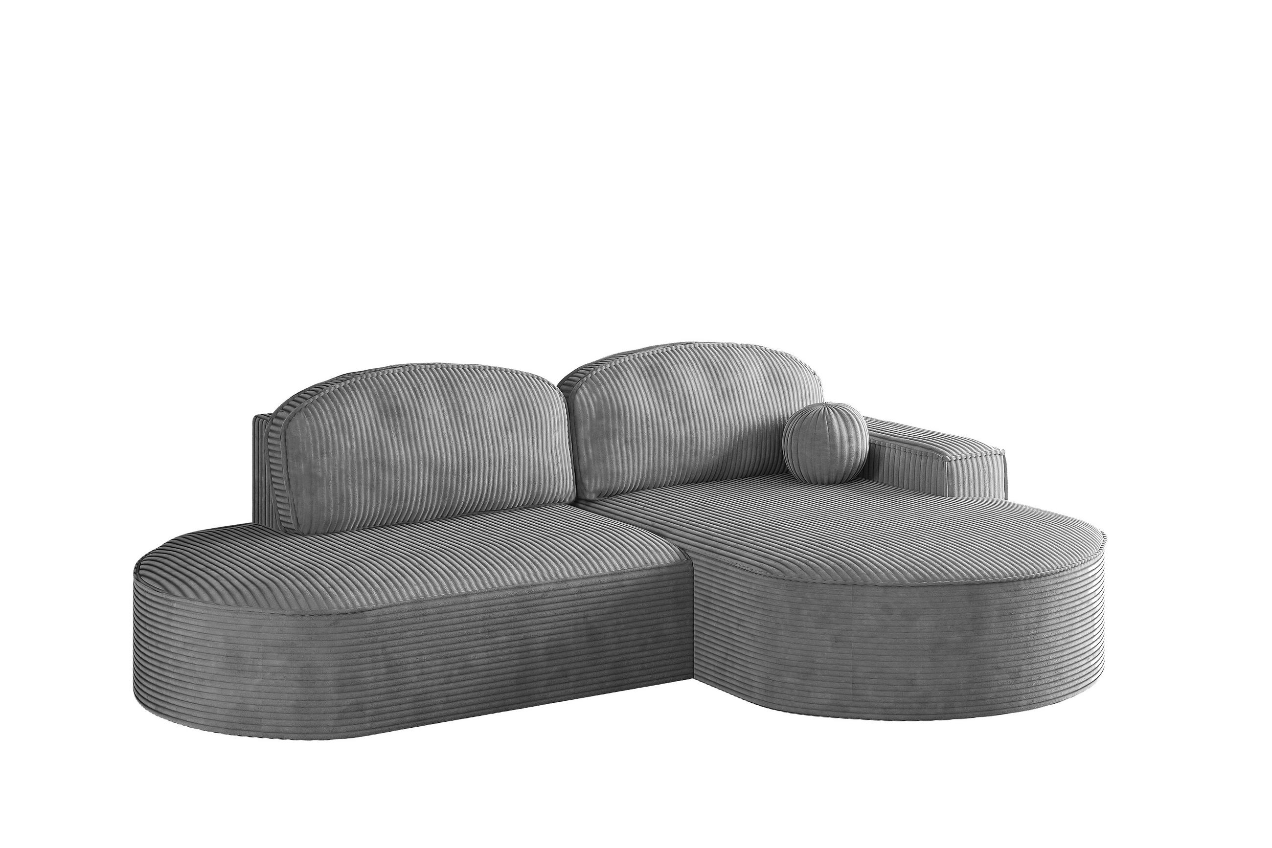 ECKSOFA mit Schlaffunktion und Bettkasten Modena Runden stoff Poso Silber Rechts - Silberfarben, Holz/Textil (278/179cm) - Kaiser Möbel