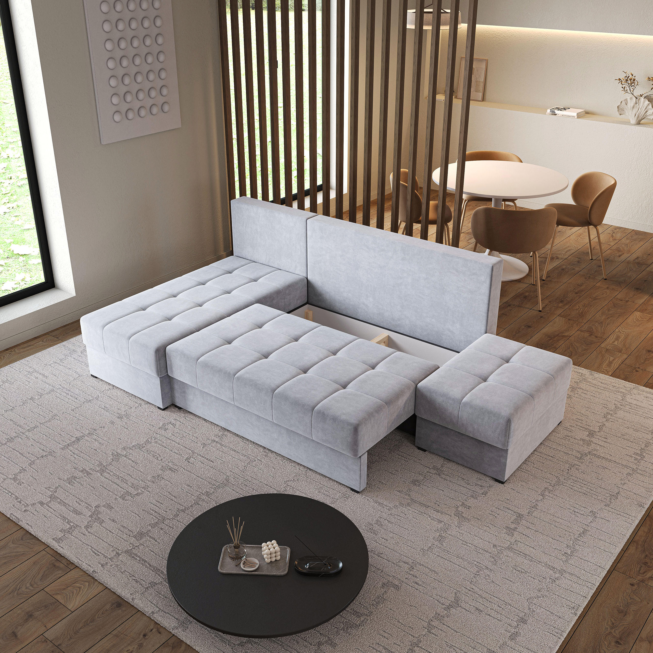 Thumbnail - Masseno Ecksofa, Hellgrau, Holz, 4-Sitzer, L-Form,L-Form, 251x143 cm, Wohnzimmer, Sofas & Couches, Wohnlandschaften, Eck...