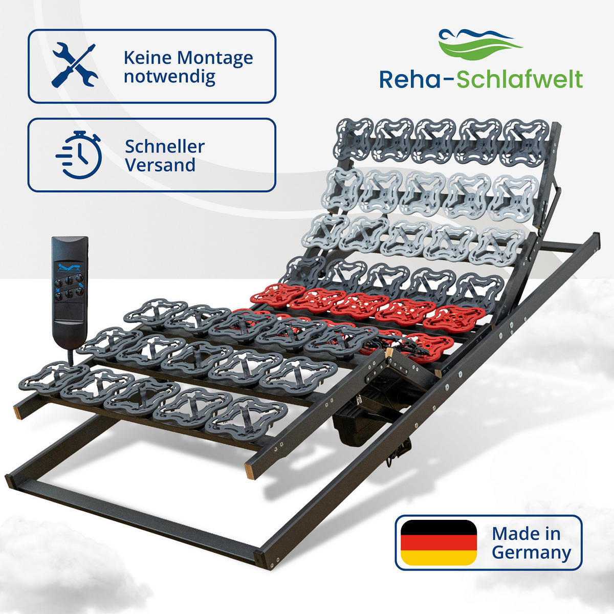 TELLERLATTENROST AEROBALANCE KF 80x200 cm, mit Motor, Kopf-Fußteil verstellbar, fertig montiert - Grau, Holz (80/200cm) - Reha-Schlafwelt