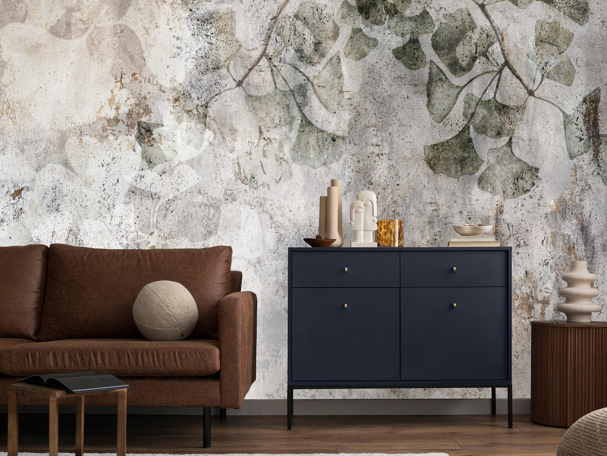 FOTOTAPETE für Büro Vintage Blätter Beton Abstrakt Grau Retro 500x350 - Beige/Grau, Papier (500/350cm) - Muralo