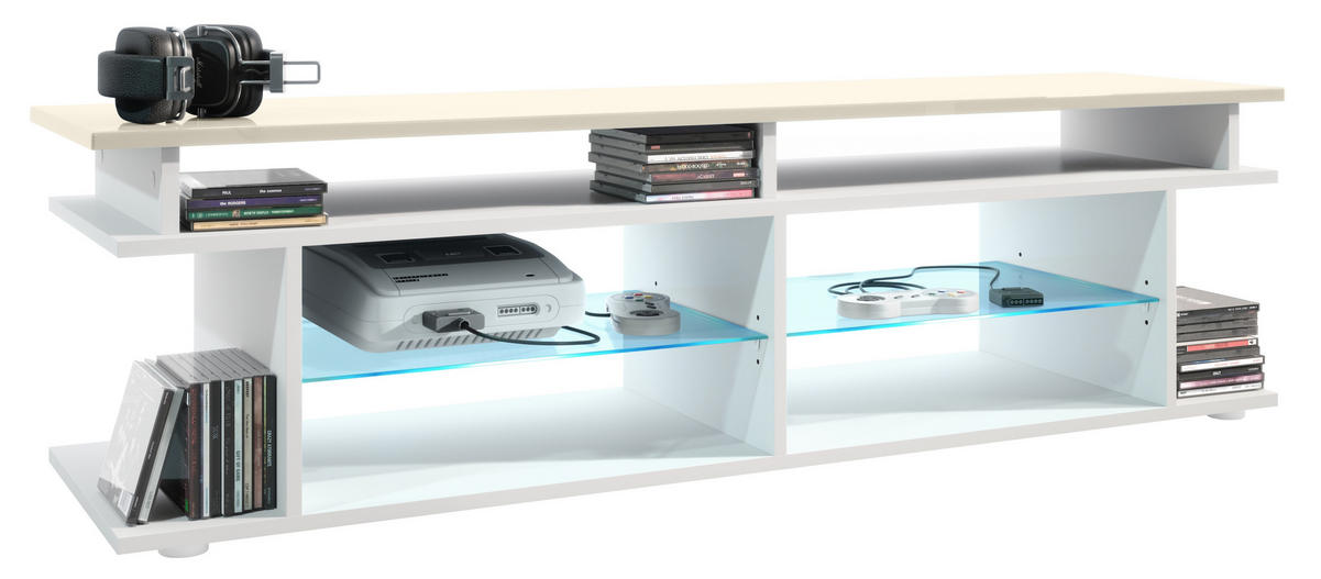 LOWBOARD Movie Platte des TV-Aufsatzes in Creme Hochglanz - Creme, Holzwerkstoff (138.5/39/37.5cm) - Vladon