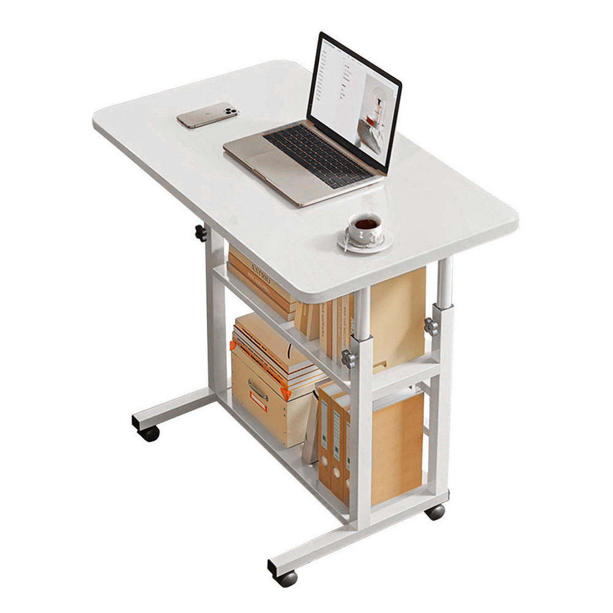 LAPTOPTISCH mit Rollen Ablageflächen und feststellbaren Höheverstellbar aus MDF in Weiß - Weiß, Metall (60/37/90cm) - Livingandhome