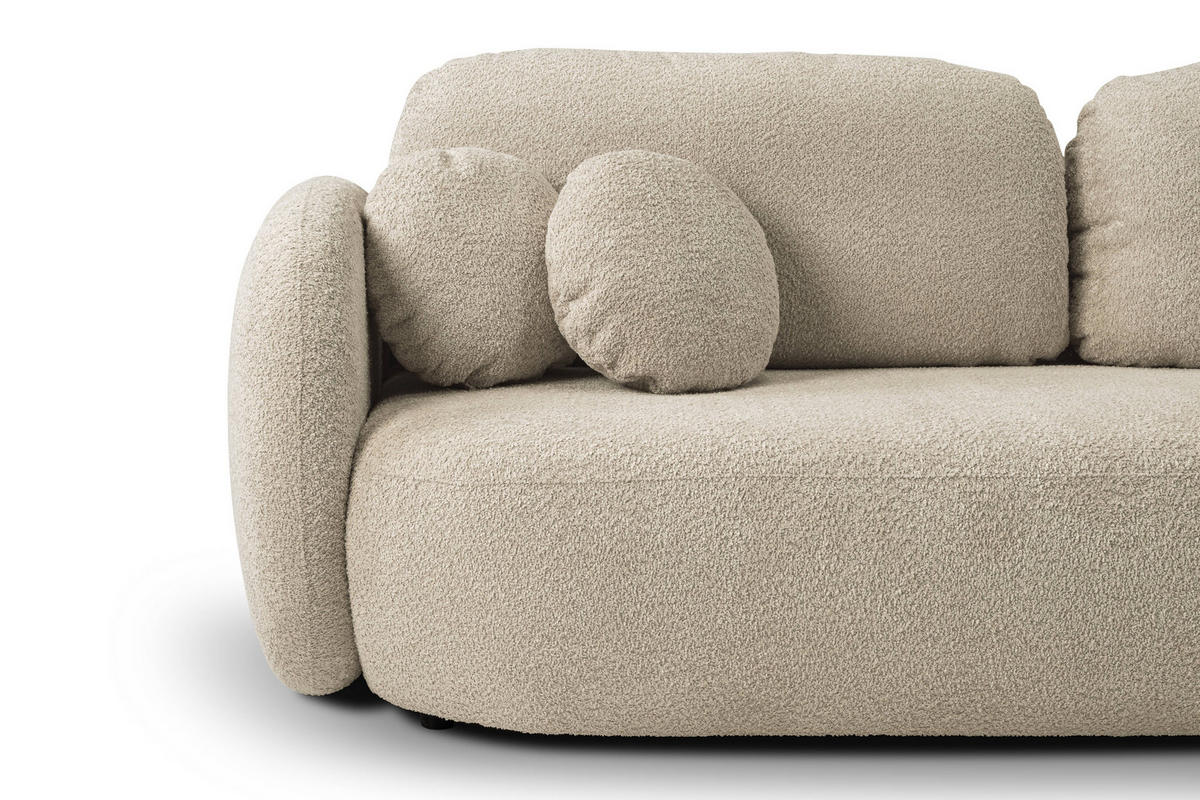 BETTSOFA AMICO Beige Bucle-Stoff mit Schlaffunktion - Beige, Holz (238/86.5/101cm) - MASSENO