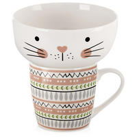 FRÜHSTÜCKSSET KATZE, Porzellan, weiß, 2-teilig - Weiß, Keramik (0.35L) - Orion 