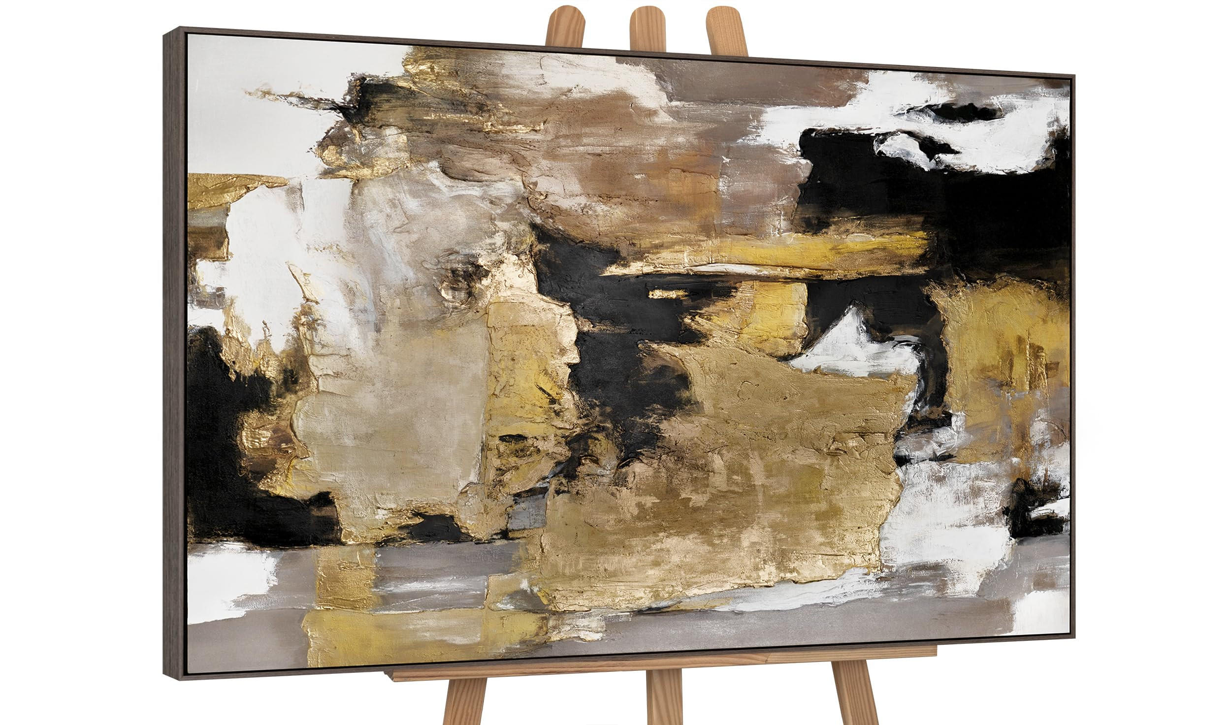 GEMÄLDE Goldene Fragmente II Schattenfugenrahmen Grau 120x80 cm - Grau, Holz (120/80cm) - YS-art gallery
