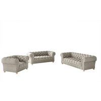 SITZGARNITUR 3+2+1 CHESTERFIELD Elegant Klassisch Schick Stoff Whisper Velours Creme - Creme, Holz/Textil (202/77/90cm) - Kaiser Möbel