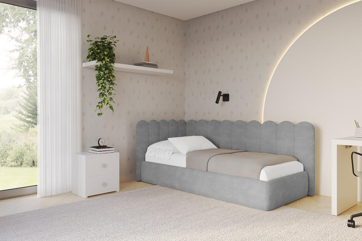 EINZELLBETT Jugendbett mit Bettkasten, Rechts - ARTY 90x200 Grau - Silberfarben, Holzwerkstoff/Textil (90/200cm) - ALTDECOR