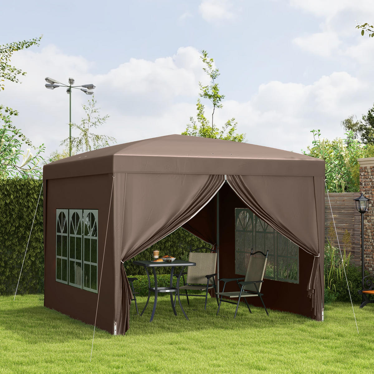 PAVILLON mit 4 Seitenwänden, Oxfordstoff, Stahl - Braun, Kunststoff (295/258/295cm) - Outsunny