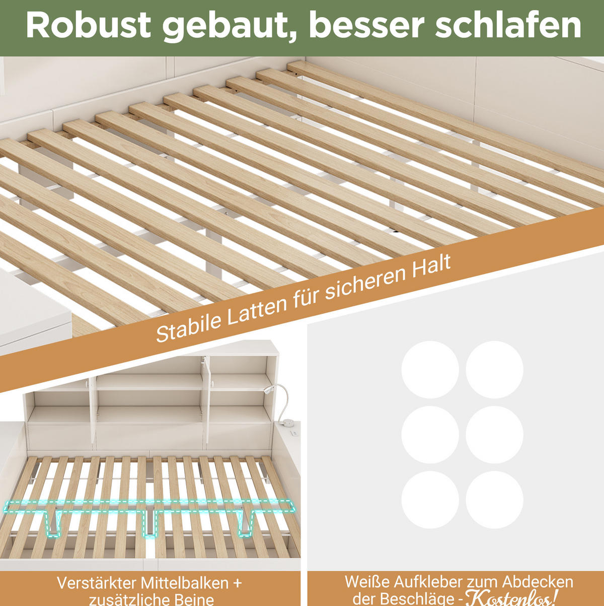 JUGENDBETT Stauraumbett 140/200 cm aus MDF und Sperrholz mit USB-Anschlüssen und Schubladen Weiß - Weiß, Holzwerkstoff (140/200cm) - Modenvie
