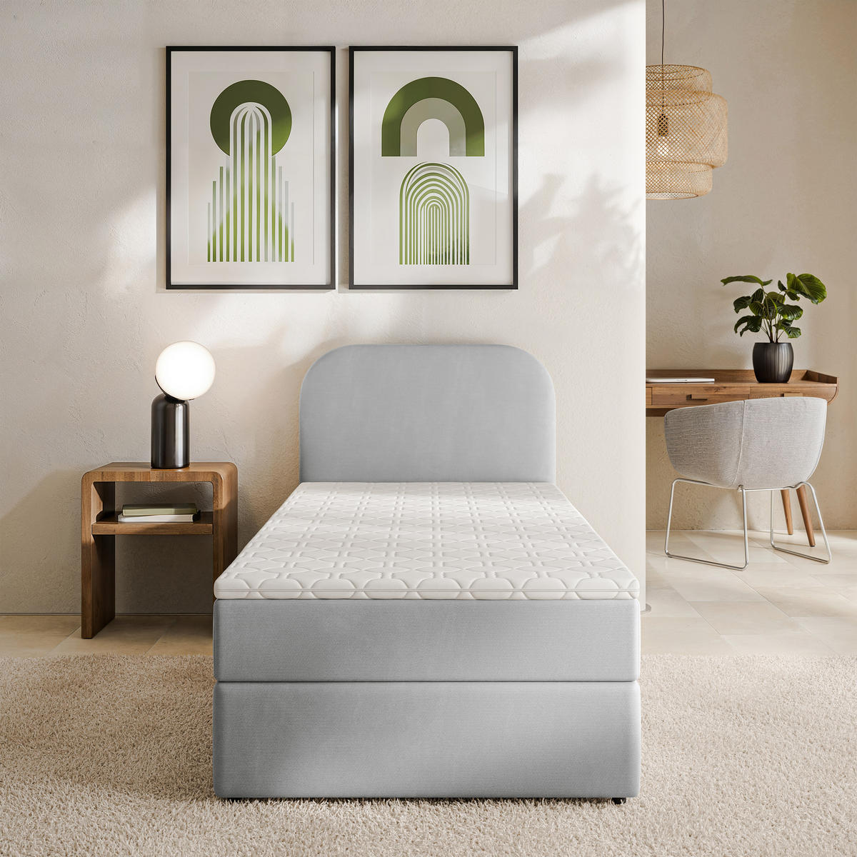 AMERICKÁ POSTEL CERIA 90x200 cm, s matrací a úložným prostorem, PAROS 05, Hellgrau - světle šedá, kompozitní dřevo/textil (90/200cm) - MASSENO