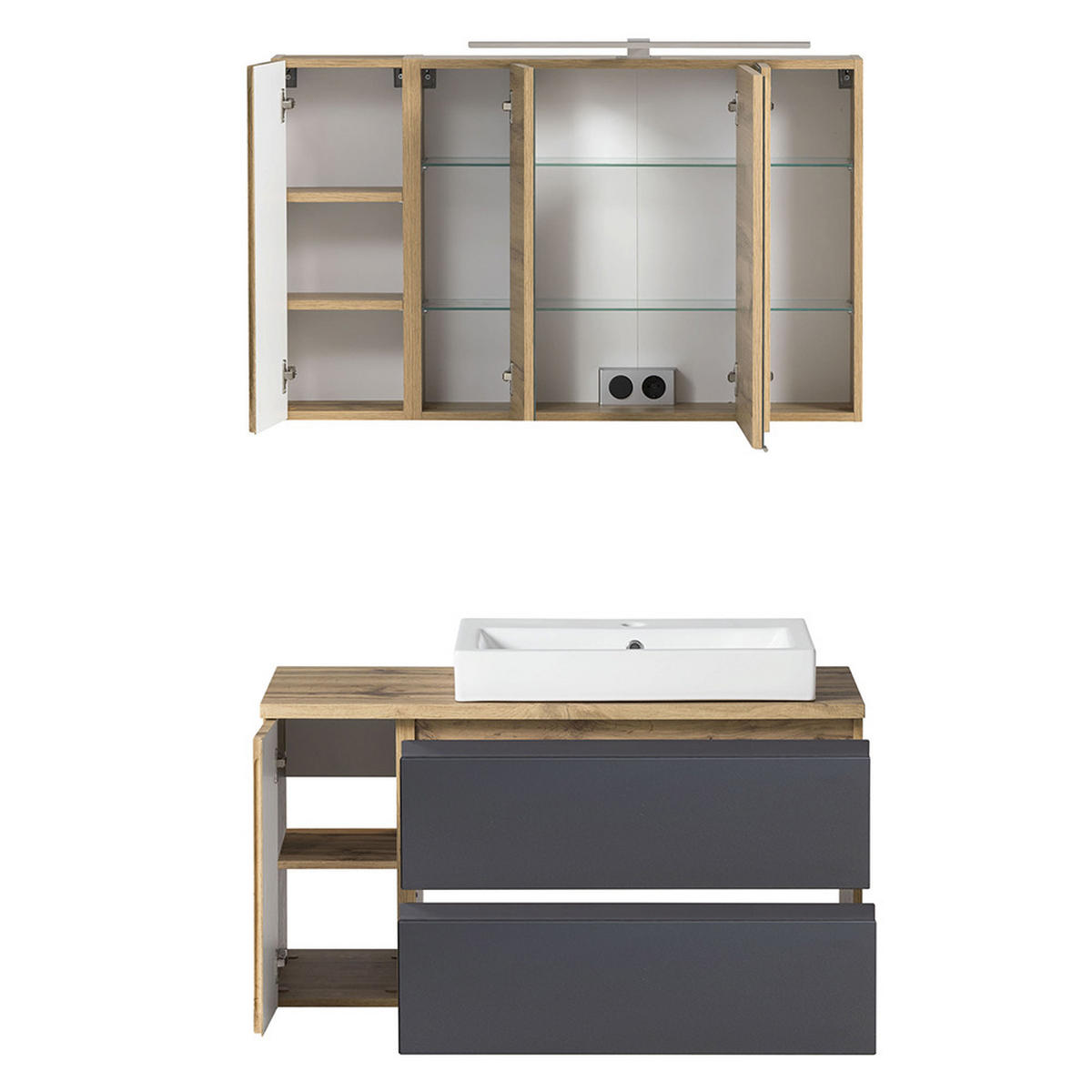 BADMÖBEL-SET 5-TLG. Vasto-03 - Grau, Holzwerkstoff (265/200/47cm) - Lomado