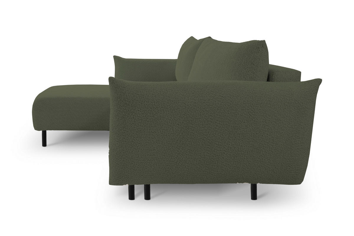 ECKSOFA ADEL mit Schlaffunktion und Bettkasten, L-förm, Metallbeine, verstellbar lose Rückenkissen, freistehend, LINKS, 171x257x90 cm, Green - Grün, Holz/Textil (171/257cm) - DomoHome