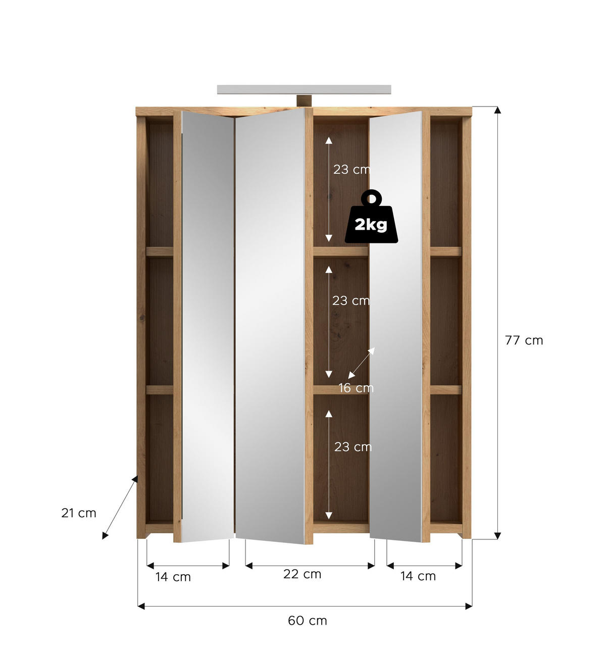 SPIEGELSCHRANK inkl. Beleuchtung Flint (B/H/T: ca. 64/77/21 cm) in Rauchsilber Nachbildung - Eiche Artisan, Holzwerkstoff (64/77/21cm) - Homes & Jones