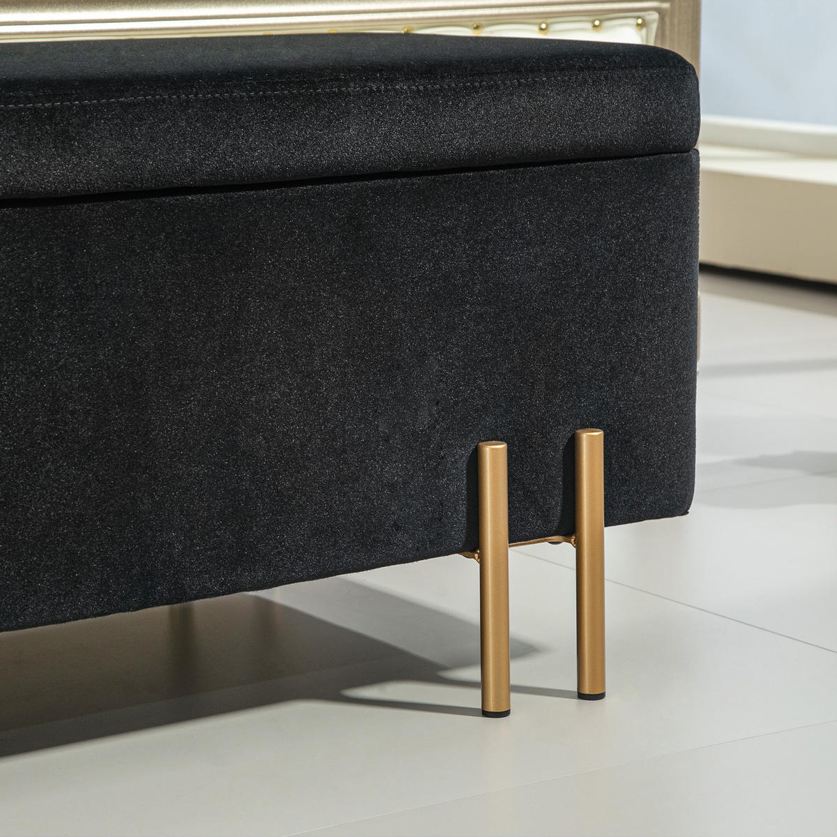 TRUHENBANK DE-07121 Metall & Kautschukholz, bis 220 kg Schwarz - Schwarz, Holz/Textil (40/42/100cm) - ComfortXL