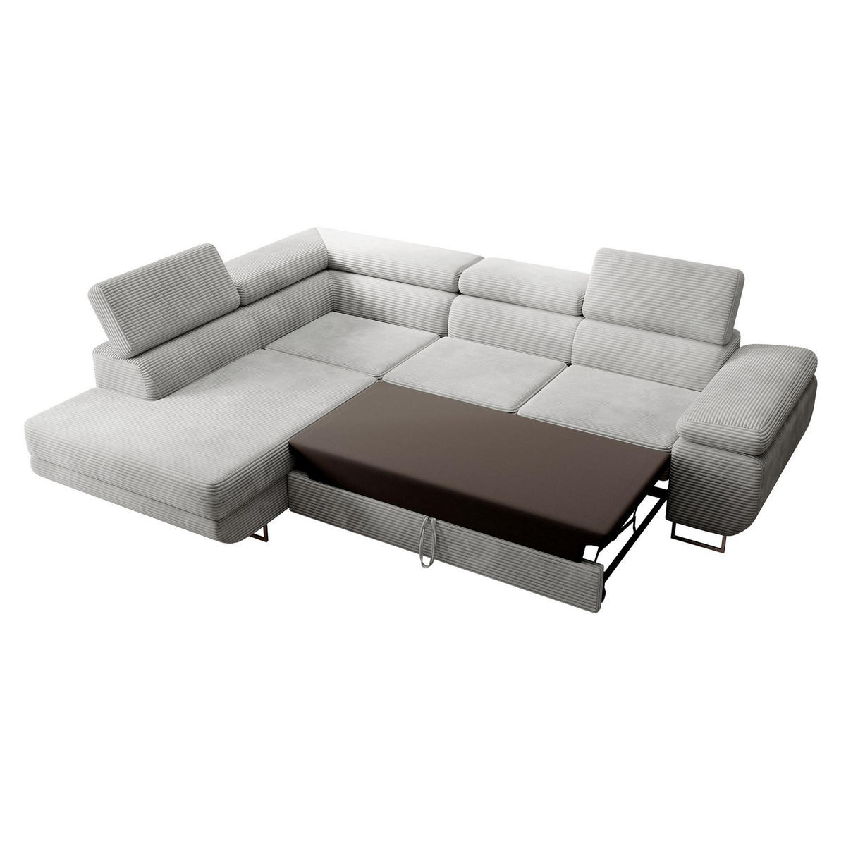 ECKSOFA Stevil Hellgrau Cordbezug - Silberfarben/Hellgrau, Textil/Metall (275/203cm) - Selsey