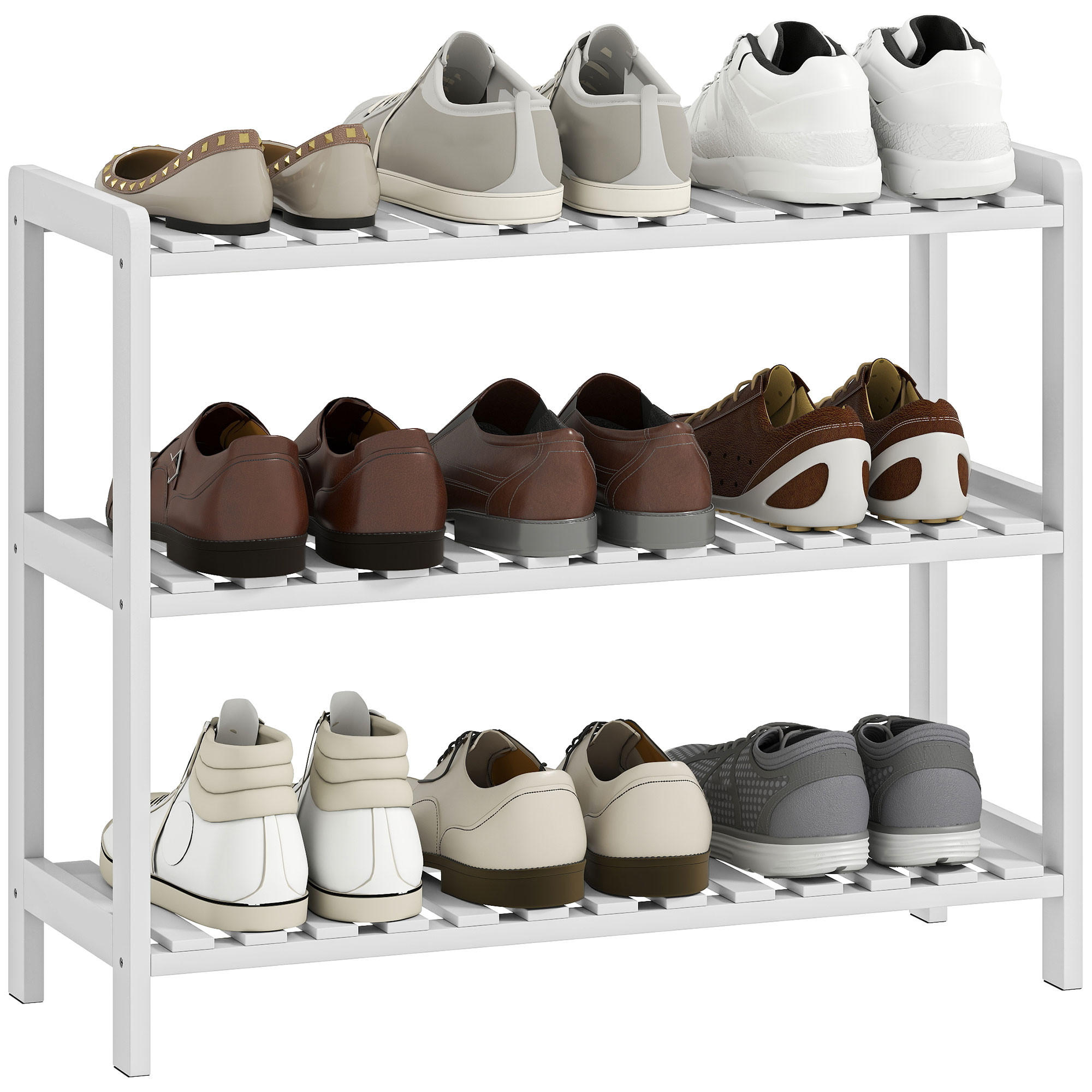 SCHUHREGAL Weiß Kiefernholz MDF offen 3 Ebenen 1 Stück - Weiß, Holz (70/57.5/26cm) - PANGIVO