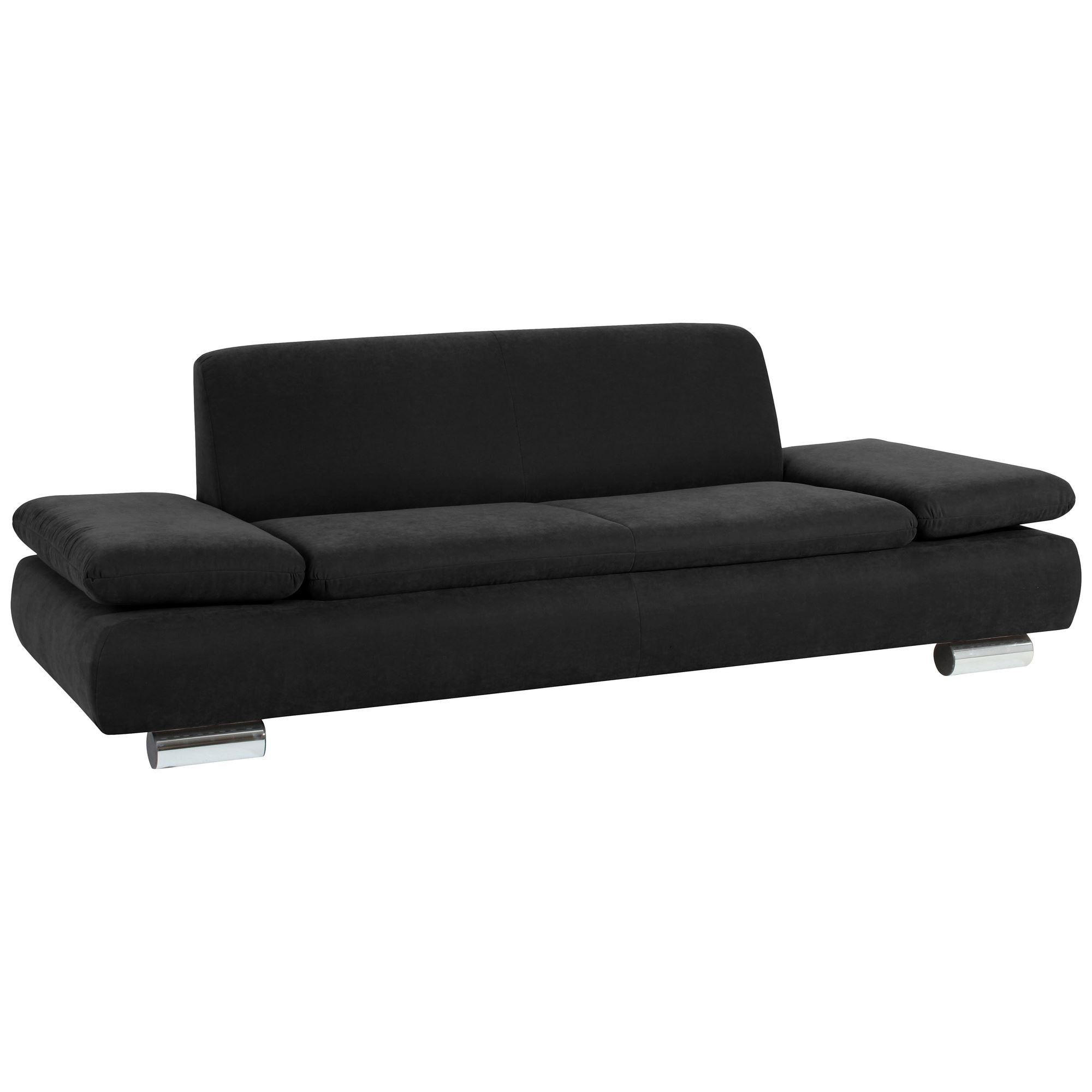 SOFA 2,5-Sitzer Kaye Bezug Veloursstoff Metallfuß verchromt / schwarz - Schwarz, Kunststoff (221/76/90cm) - 58aufmkessel