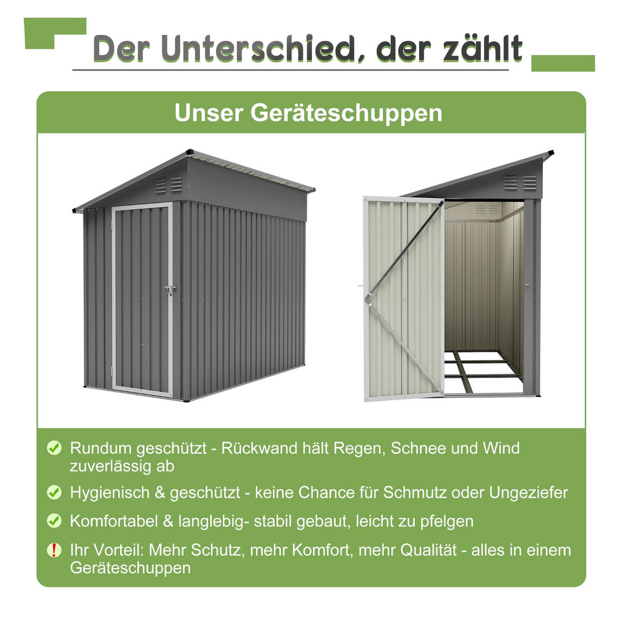 GERÄTEHAUS 242/124/192 cm Grau mit abschließbarer Tür und 2 Lüftungsöffnungen - Grau, Metall (124/192/242cm) - Oxeza