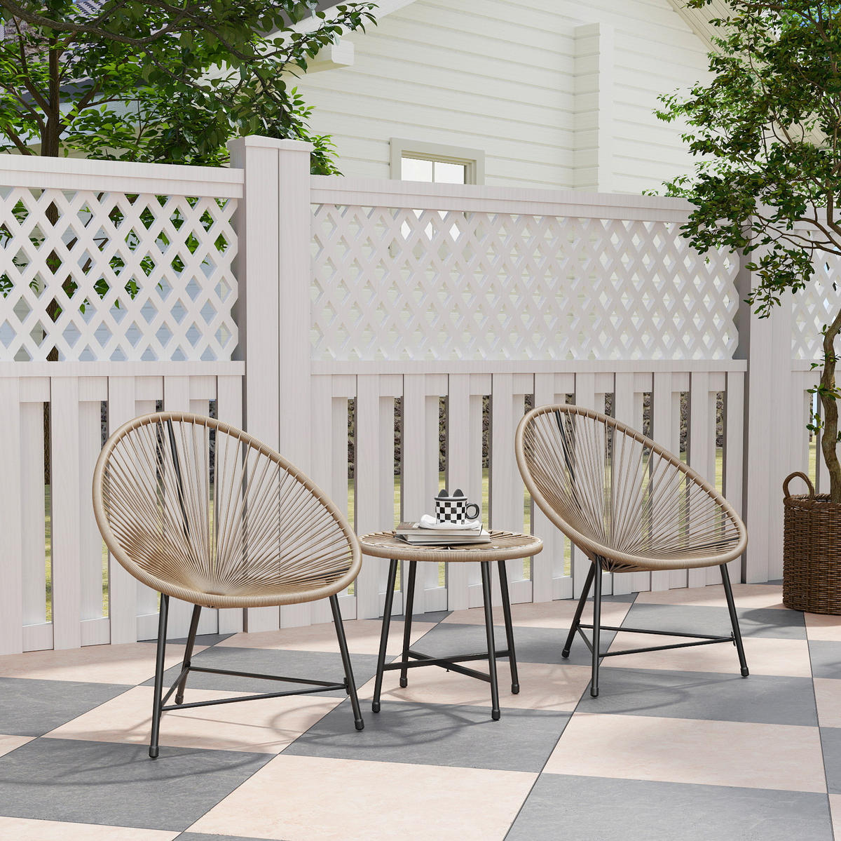 BALKONMÖBEL-SET 72/68/81 cm natur aus Rattan mit 2 Stühlen, Tisch und Glasplatte - Naturfarben, Naturmaterialen - OKWISH