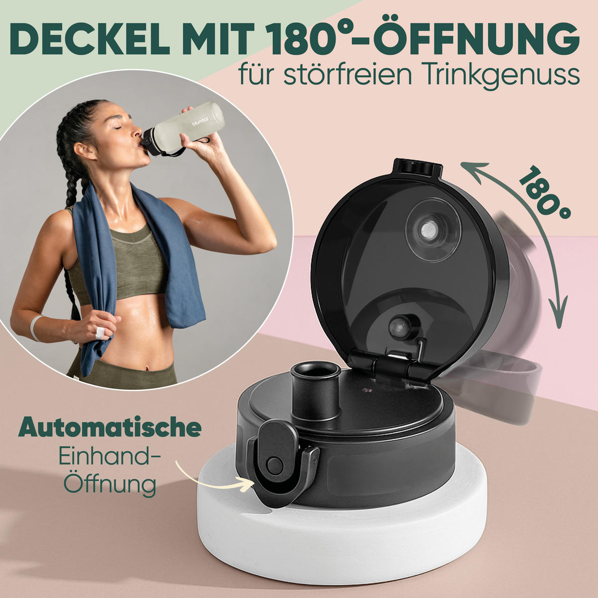 TRINKFLASCHE 1L - auslaufsichere - 1-Klick-Verschluss - BPA - freie - Taupe - Taupe, Kunststoff (1L) - Blumtal