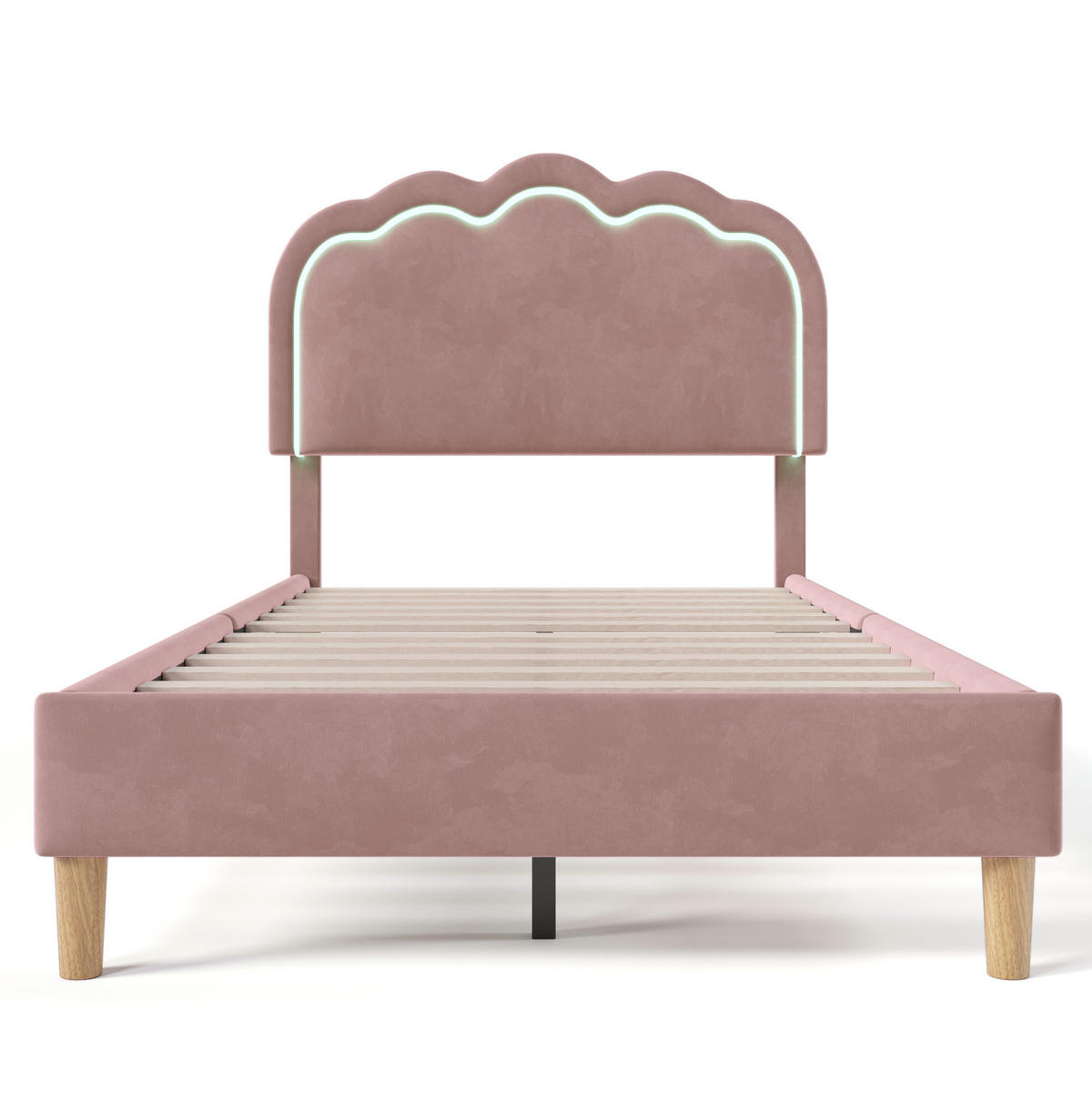SAMT-POLSTERBETT 90/190 cm in Rosa mit LED-Beleuchtung und verstellbarem Kopfteil - Pink, Textil (90/200cm) - BEAOK