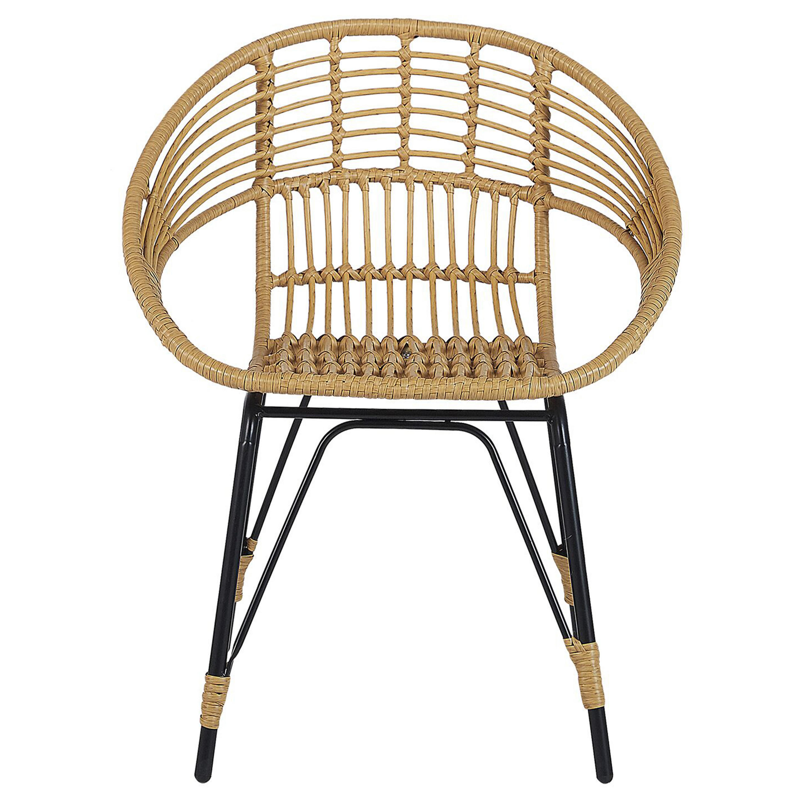 BALKONSET 2-Sitzer Rattan natürlich Auflagen schwarz Pellaro - Beige/Schwarz, Kunststoff/Textil - Beliani