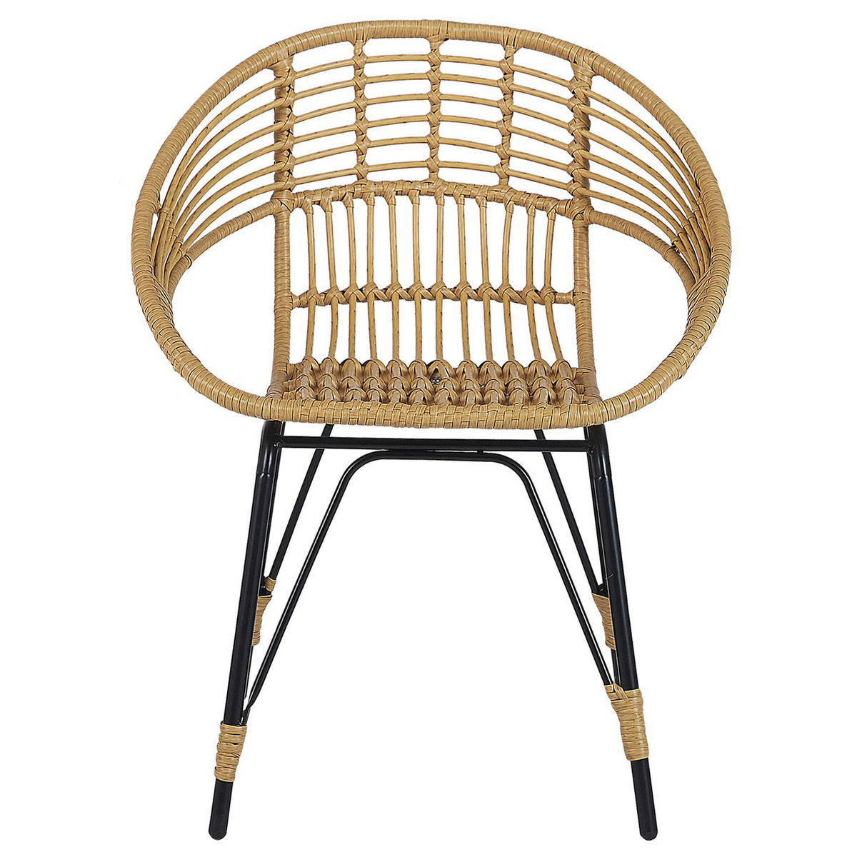 BALKONSET 2-Sitzer Rattan natürlich Auflagen schwarz Pellaro - Beige/Schwarz, Kunststoff/Textil - Beliani