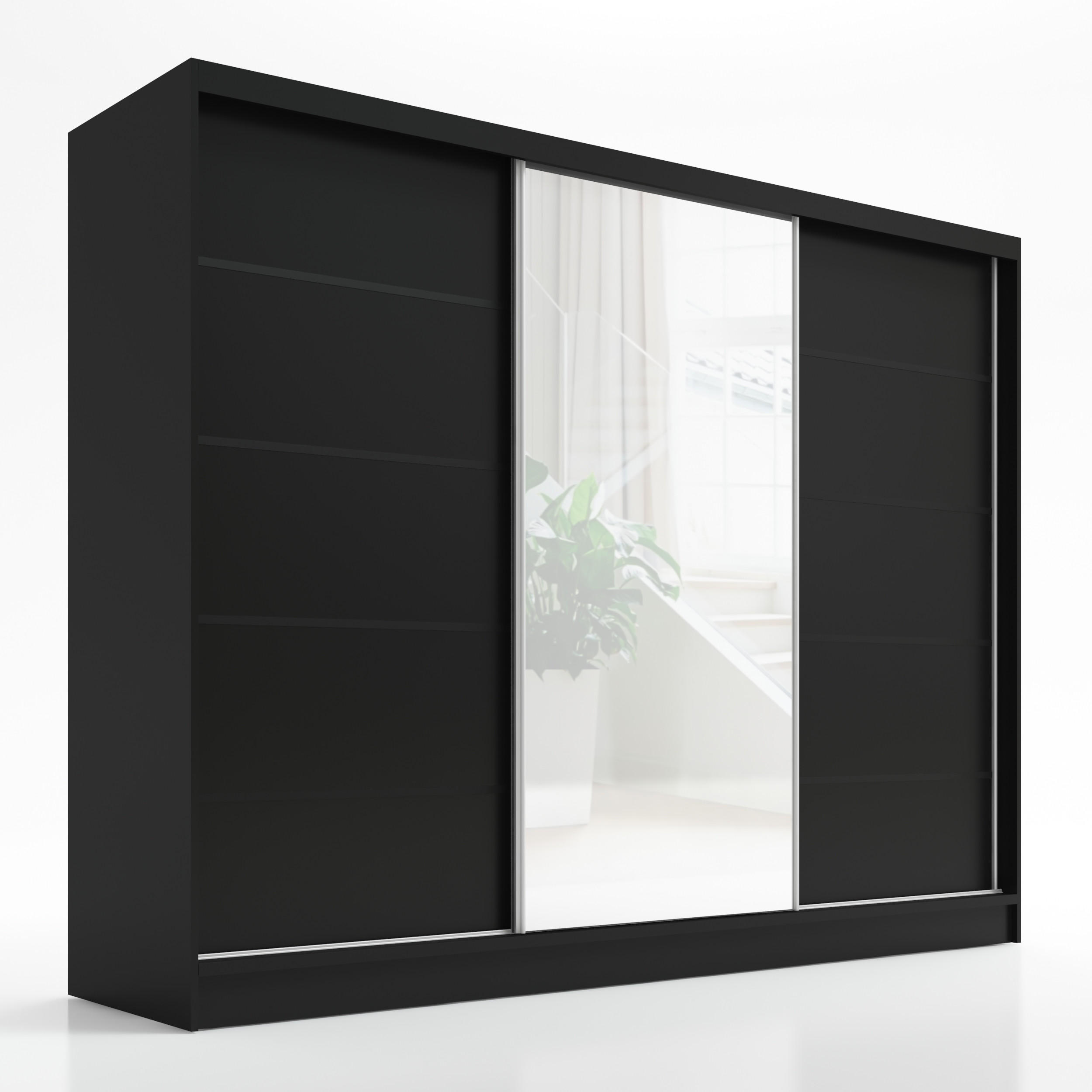 SCHWEBETÜRENSCHRANK 200 cm AURELIA 2 Farbe: Schwarz - Schwarz, Holzwerkstoff (200/215/60cm) - A&J MöbelLand