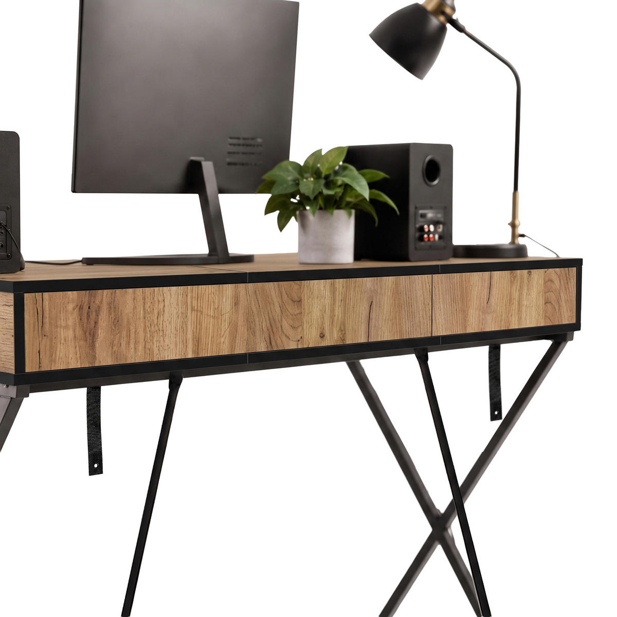 SCHREIBTISCH CROSSLINE 120 cm Eiche Craft - Eichefarben/Schwarz, Holzwerkstoff (50/120/80.5cm) - Akord