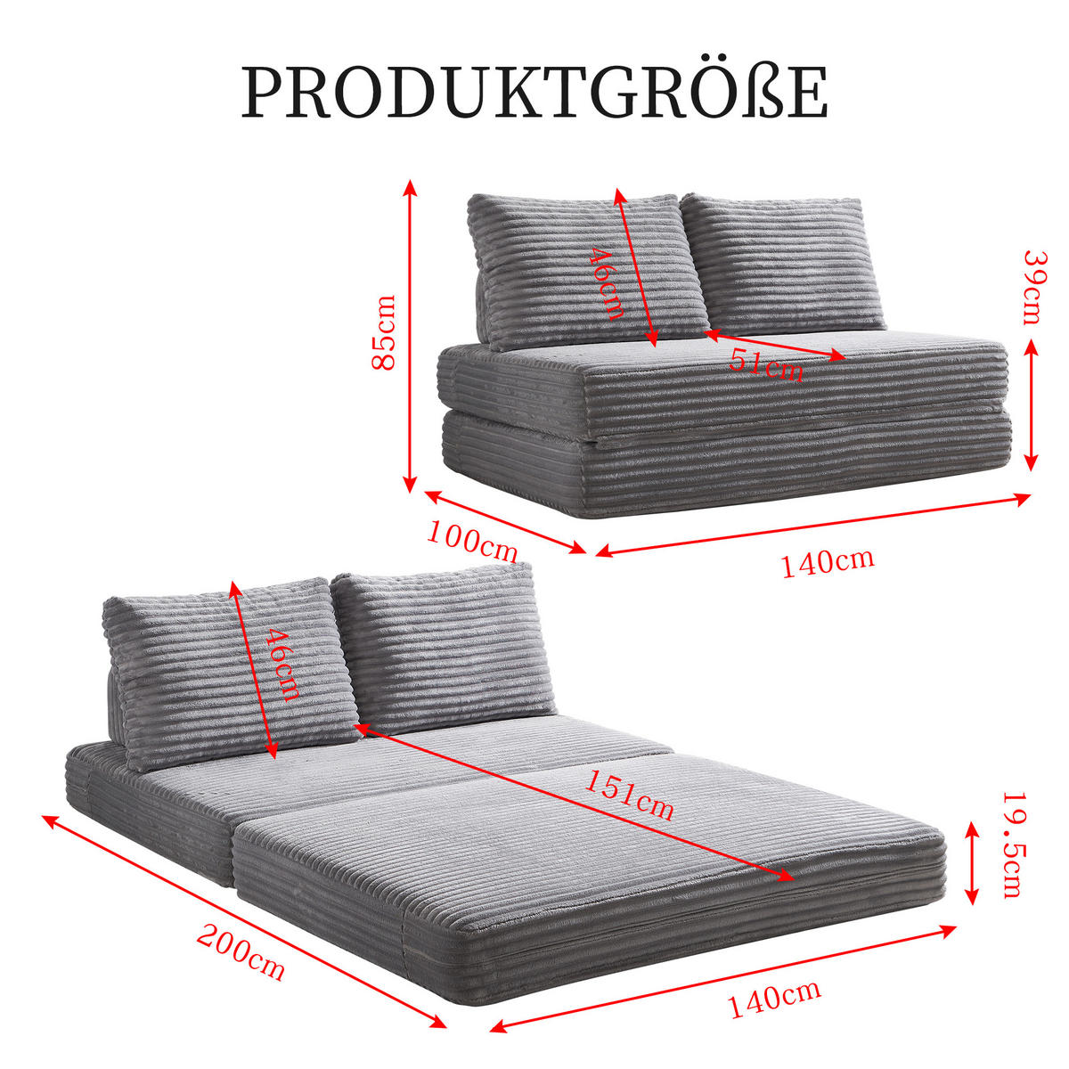 SCHLAFSOFA in Cord Hellgrau - Hellgrau, Textil (140/85/100cm) - Oxeza