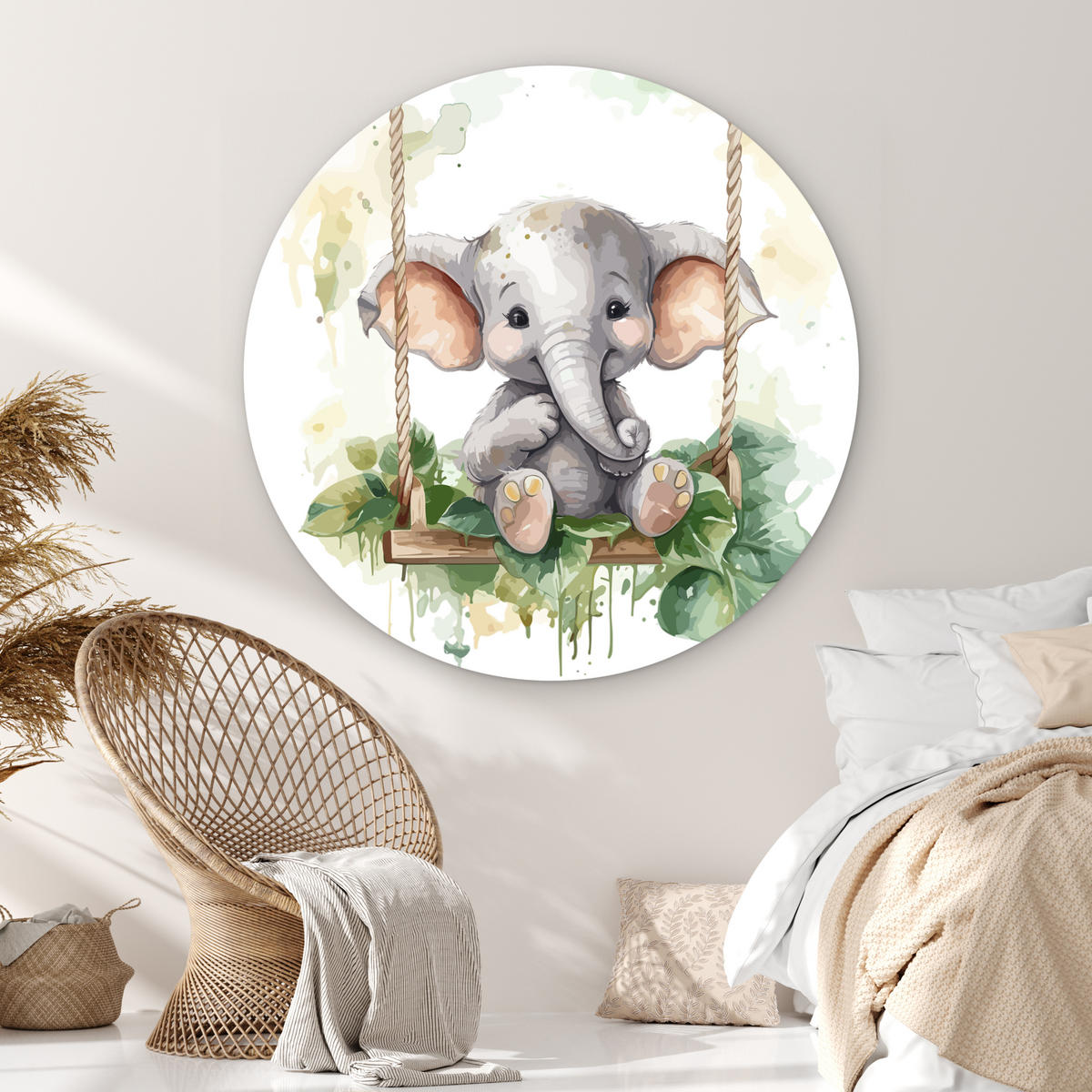 WANDBILD Elefant - Tier - Kinder - Dschungel 120x120 cm - Hellgrau, Kunststoff (120/120cm) - MuchoWow
