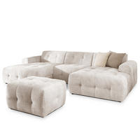 WOHNLANDSCHAFT inkl. Hocker Kozy im Bumpy-Design mit Schlaffunktion und fester Rückenlehne aus weichem Beige Chenille-Stoff - Beige/Creme, Holz/Kunststoff (323/79/161cm) - S-Style Möbel