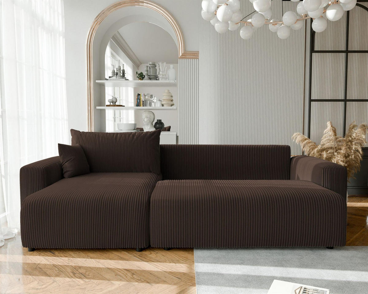 ECKSOFA Luna Max Mit Schlaffunktion - Dunkelbraun, Holzwerkstoff/Textil (278/145cm) - Fun Möbel