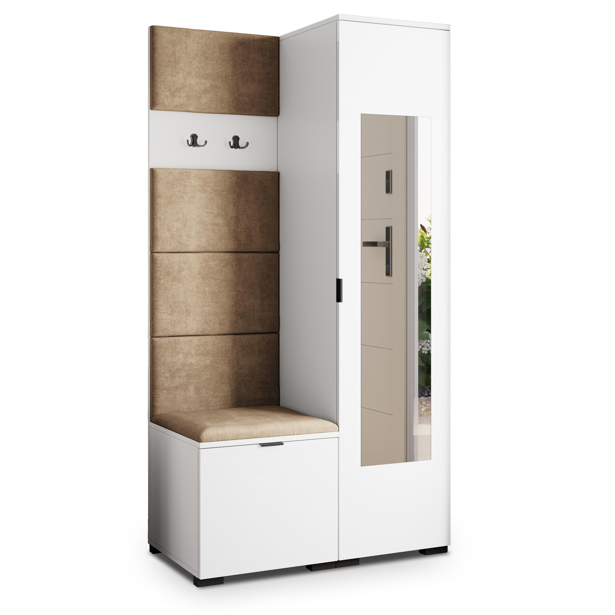 Masseno Garderobenschrank Weiß, Mokka 95x181x51 cm