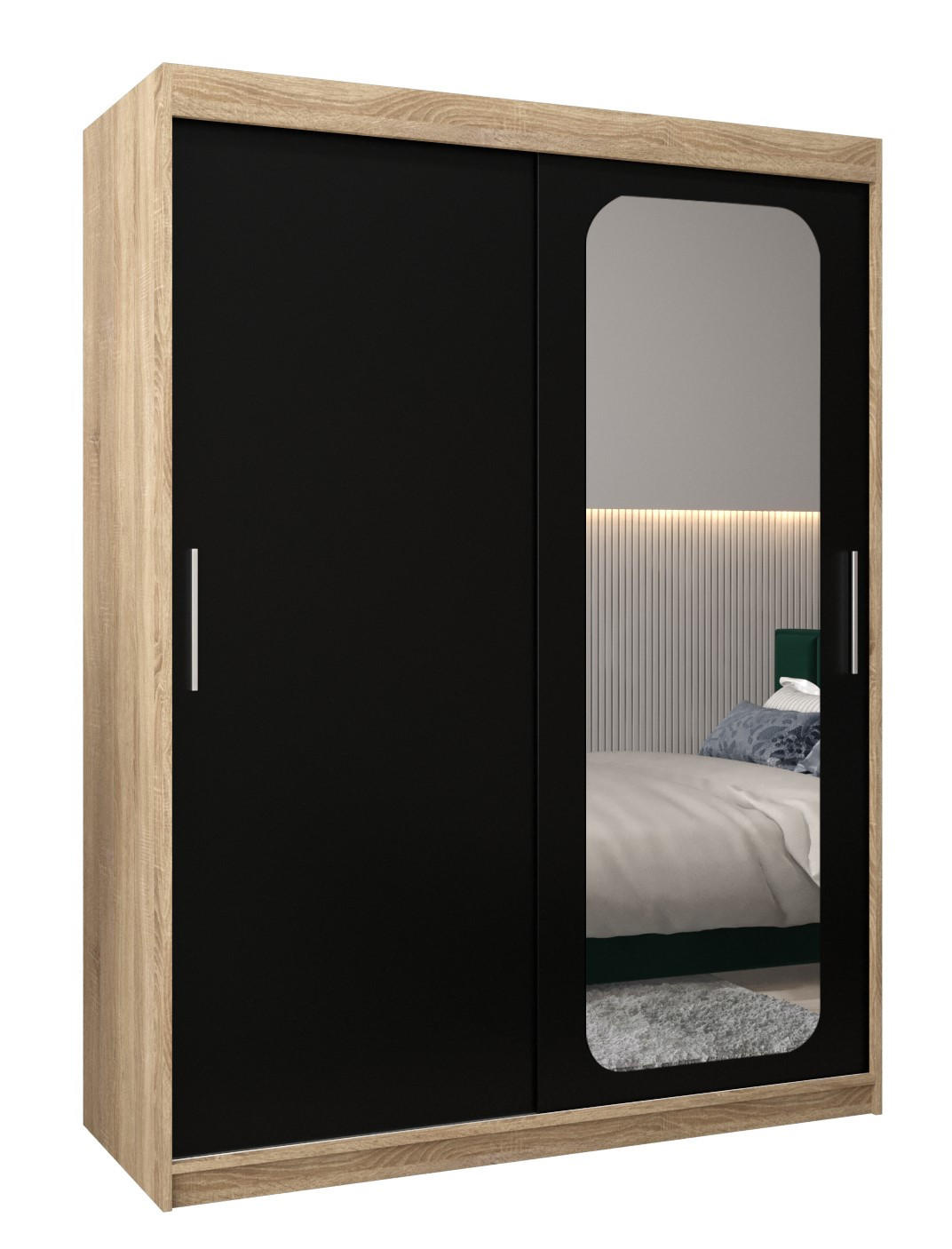 SCHWEBETÜRENSCHRANK 200/150/62 2-türig - Silberfarben/Schwarz, Holz/Kunststoff (150/200/62cm) - Abiks Möbel