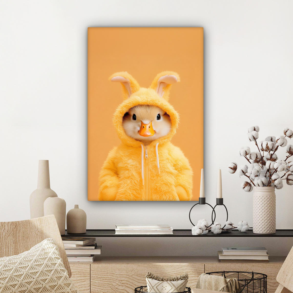 LEINWANDBILD Osterhase - Kostüm - Ente Wanddeko Schlafzimmer 60x90 cm - Gelb, Textil (60/90cm) - MuchoWow