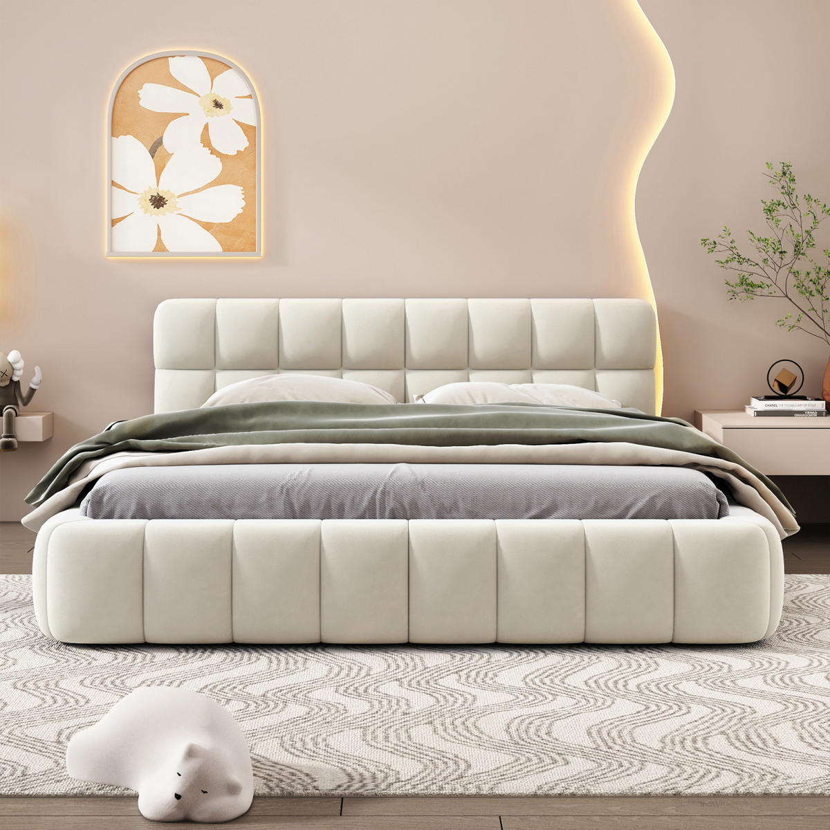 POLSTERBETT 160x200 cm, Beige, Leinen - Beige, Textil/Metall (160/200cm)