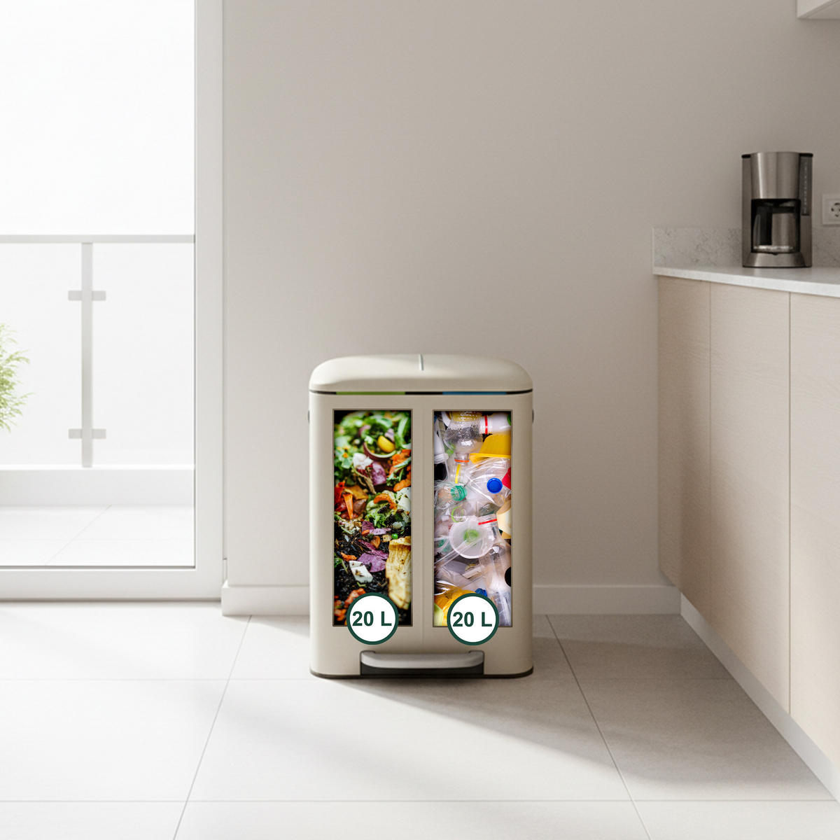 MÜLLEIMER - Beige, Kunststoff/Metall (44.5/60/41cm) - Relaxdays