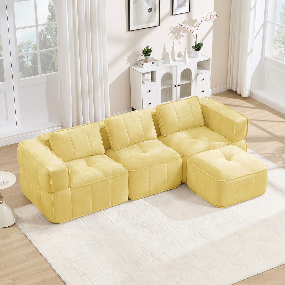 ECKSOFA 271/162/67 cm Gelb mit 1 Fußhocker - Gelb, Textil (271/162cm) - Oxeza