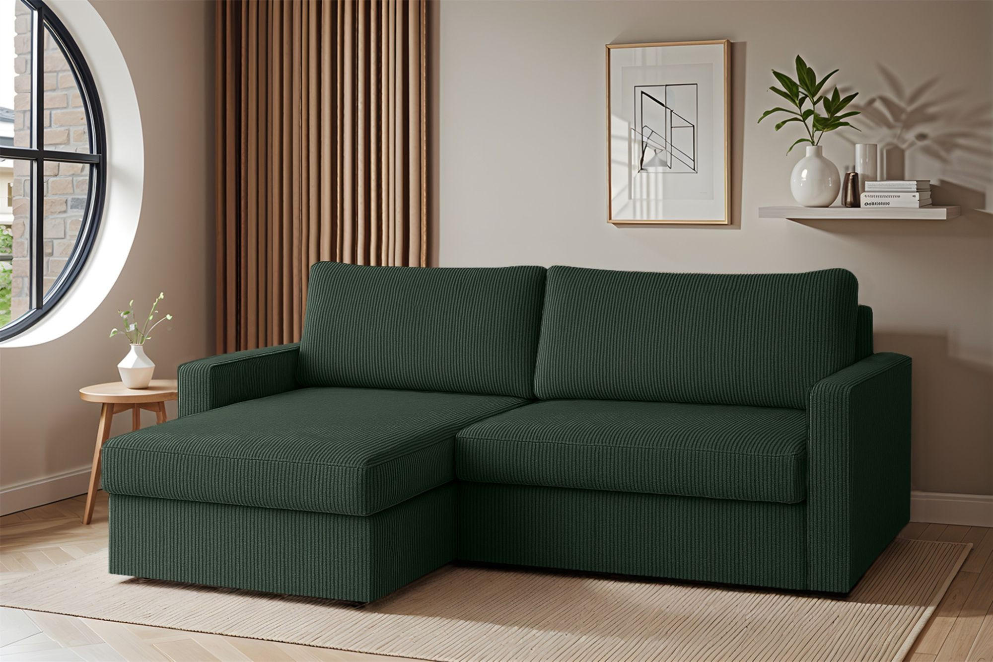 ECKSOFA Bendik In Poso - Grün, Holzwerkstoff/Textil (224/140cm) - Fun Möbel