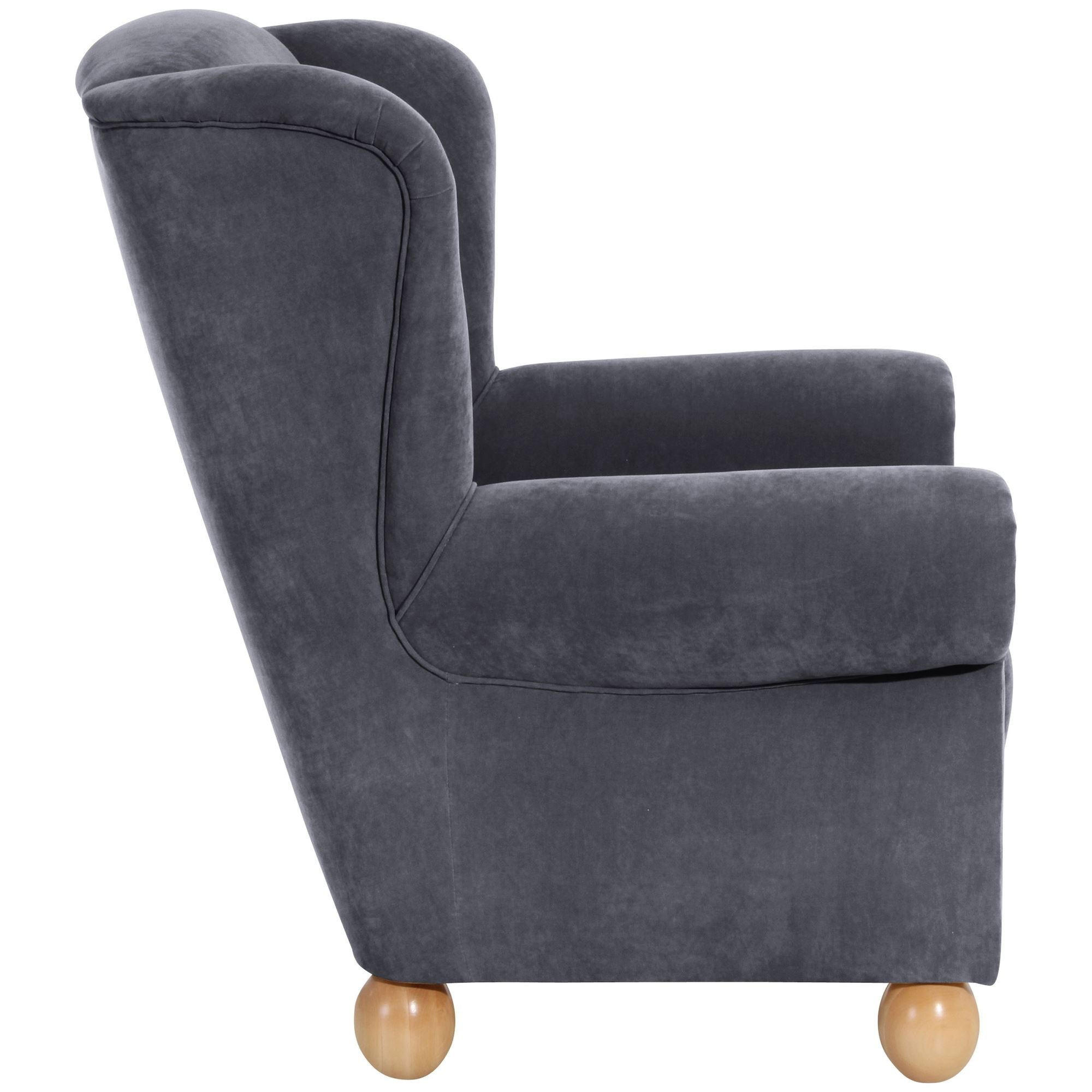 OHRENBACKENSESSEL Kasha Bezug Veloursstoff Buche natur / anthrazit - Anthrazit/Buchefarben, Kunststoff (93/103/87cm) - 58aufmkessel