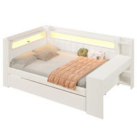 POLSTERBETT 140/200 cm Weiß aus MDF, Sperrholz und Leinen mit Ausziehbett, USB und LED - Weiß, Holzwerkstoff (140/200cm) - OKMYHOME